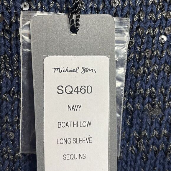 NWT Michael Stars Navy Boat Hi Low Women's Size XS Long‎ Sleeve Sequin Sweater - Picture 7 of 9